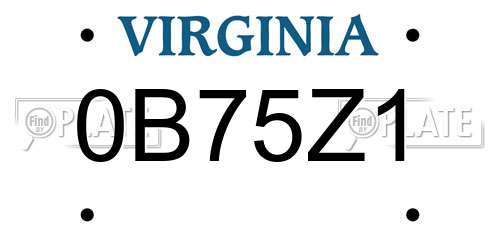 0B75Z1 Virginia License Plate