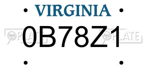 0B78Z1 Virginia License Plate