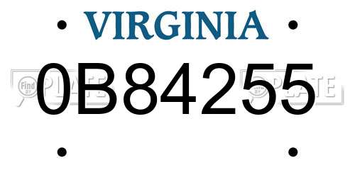 0B84255 Virginia License Plate