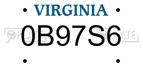 0B97S6 Virginia License Plate