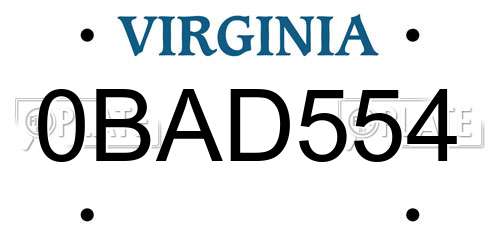 0BAD554 Virginia License Plate