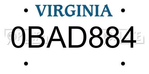 0BAD884 Virginia License Plate