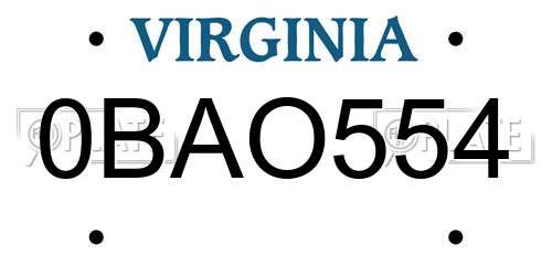 0BAO554 Virginia License Plate