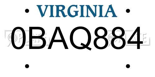 0BAQ884 Virginia License Plate