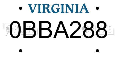 0BBA288 Virginia License Plate