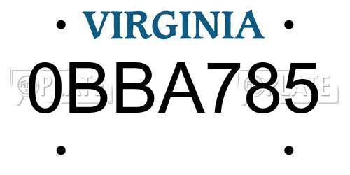 0BBA785 Virginia License Plate
