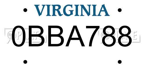 0BBA788 Virginia License Plate