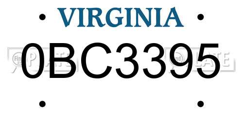 0BC3395 Virginia License Plate