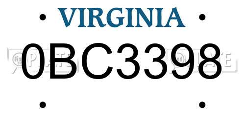 0BC3398 Virginia License Plate