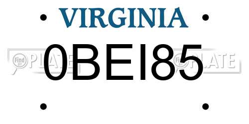 0BEI85 Virginia License Plate