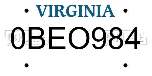 0BEO984 Virginia License Plate
