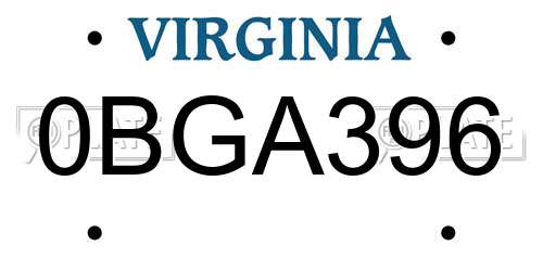 0BGA396 Virginia License Plate