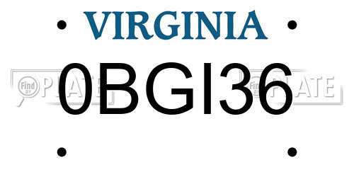 0BGI36 Virginia License Plate