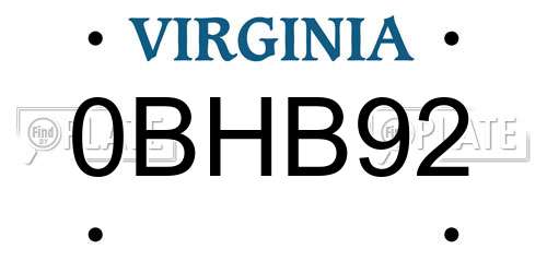 0BHB92 Virginia License Plate