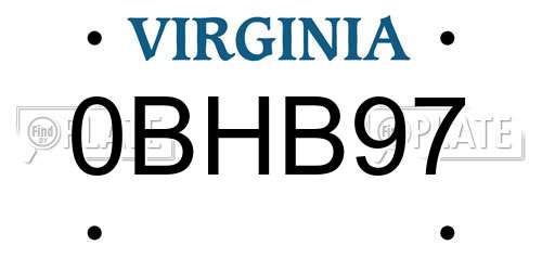 0BHB97 Virginia License Plate