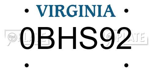 0BHS92 Virginia License Plate