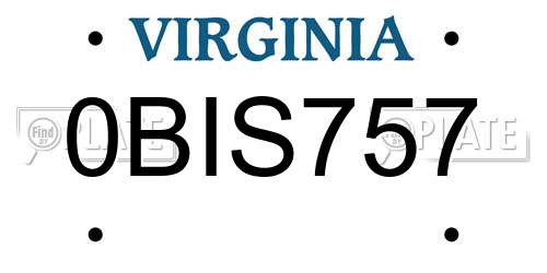 0BIS757 Virginia License Plate