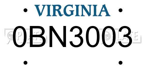 0BN3003 Virginia License Plate