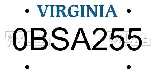 0BSA255 Virginia License Plate