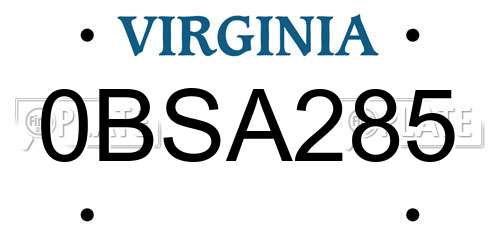 0BSA285 Virginia License Plate
