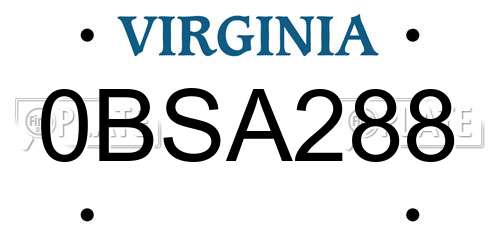 0BSA288 Virginia License Plate
