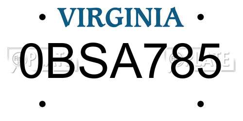 0BSA785 Virginia License Plate