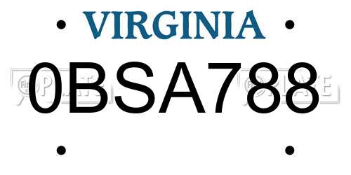 0BSA788 Virginia License Plate