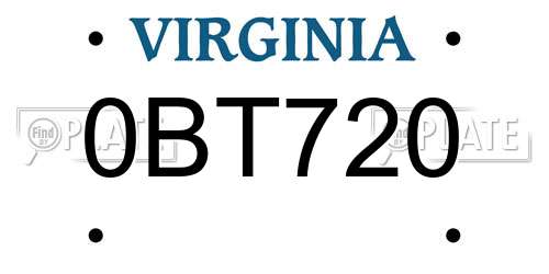 0BT720 Virginia License Plate