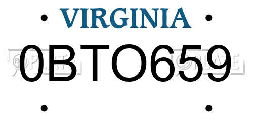 0BTO659 Virginia License Plate