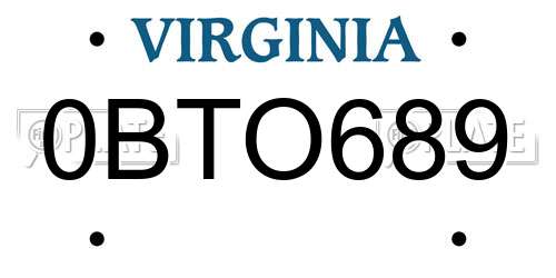 0BTO689 Virginia License Plate