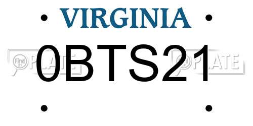 0BTS21 Virginia License Plate