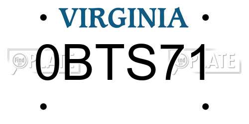 0BTS71 Virginia License Plate