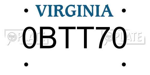 0BTT70 Virginia License Plate