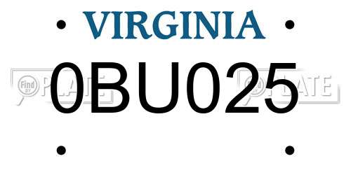 0BU025 Virginia License Plate