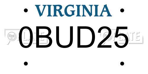 0BUD25 Virginia License Plate
