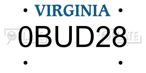 0BUD28 Virginia License Plate