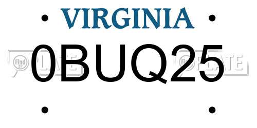 0BUQ25 Virginia License Plate