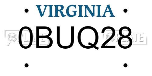 0BUQ28 Virginia License Plate