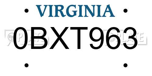 0BXT963 Virginia License Plate