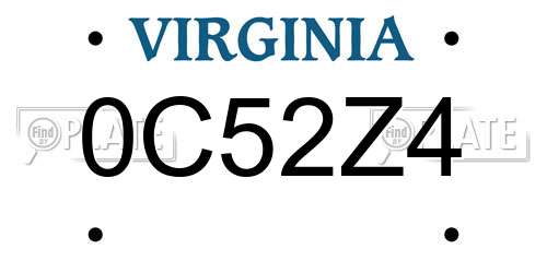 0C52Z4 Virginia License Plate