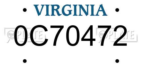 0C70472 Virginia License Plate