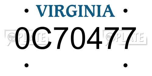 0C70477 Virginia License Plate