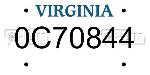 0C70844 Virginia License Plate