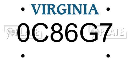 0C86G7 Virginia License Plate
