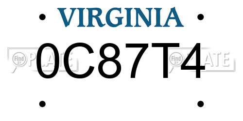 0C87T4 Virginia License Plate