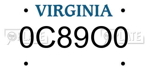 0C89O0 Virginia License Plate