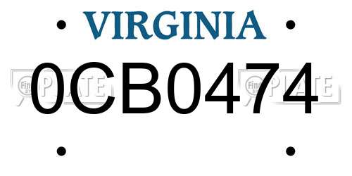 0CB0474 Virginia License Plate