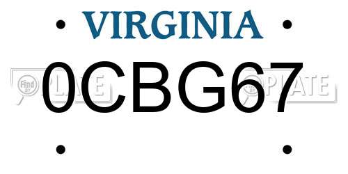 0CBG67 Virginia License Plate