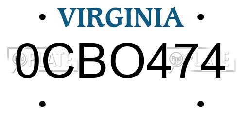 0CBO474 Virginia License Plate