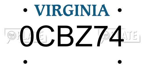 0CBZ74 Virginia License Plate